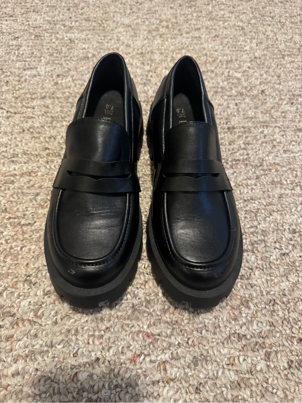 Men's Black Leather Slip-On Loafers with Lug Sole